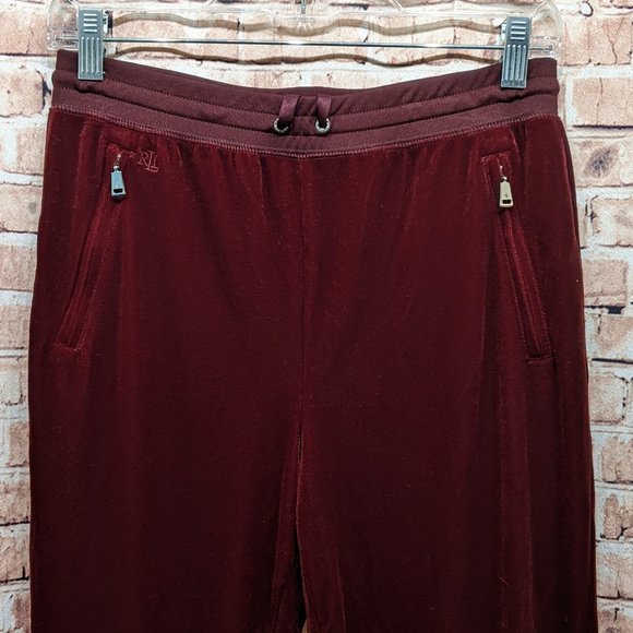 Lauren Ralph Lauren Velvet Drawstring Jogger Burgundy/Wine Super Soft XS - Picture 4 of 14